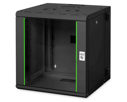 12U wandkast, Unique, 600x600x643 mm dubbel sectie, zwenkbaar, zwart (RAL 9005) - Networkdiscount.com