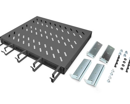 19 Inch 1U legbord vaste inbouw voor 600 mm diepe kasten incl. kabelmanagement, zwart - Networkdiscount.com