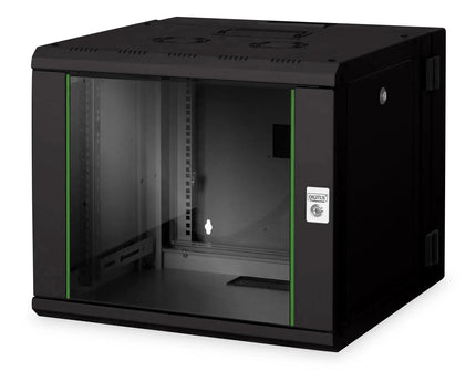 9U wandkast, Unique, 600x600x509 mm dubbel sectie, zwenkbaar, zwart (RAL 9005) - Networkdiscount.com