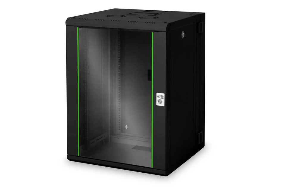 16U wandkast, Unique, 600x600x820 mm dubbel sectie, zwenkbaar, zwart (RAL 9005) - Networkdiscount.com