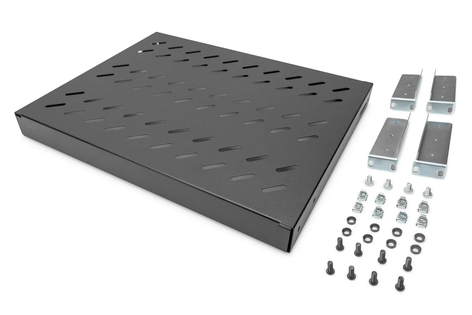 19 Inch 1U legbord voor 600 mm diepe rekken 43x483x358 mm, verstelbaar tot 550 mm diepte, zwart - Networkdiscount.com