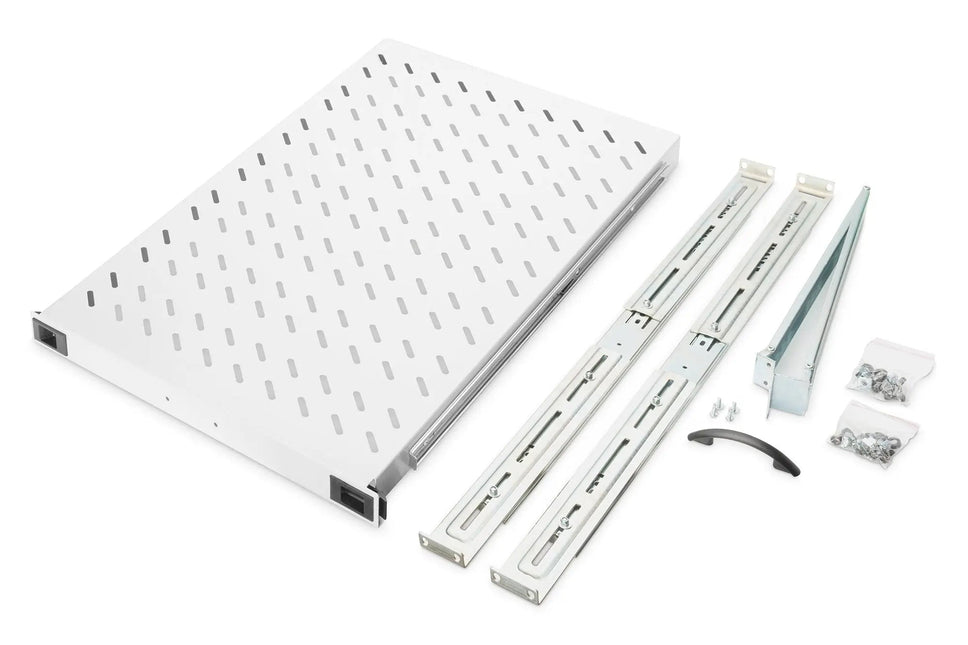 1U uitschuifbaar legbord voor 1000 mm diepe rekken 44x483x720 mm, tot 65 kg, grijs (RAL 7035) - Networkdiscount.com