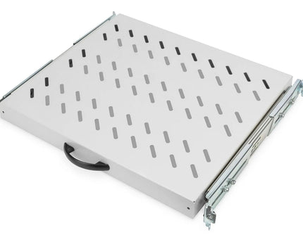 1U uitschuifbaar legbord voor 600 mm diepe rekken 40x485x368 mm, tot 25 kg, grijs (RAL 7035) - Networkdiscount.com