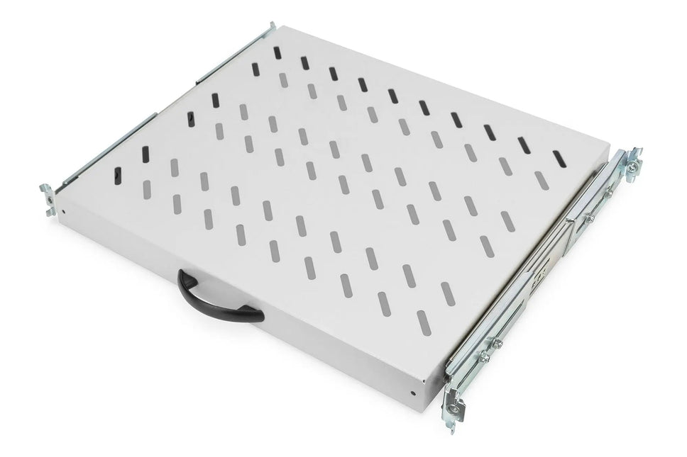 1U uitschuifbaar legbord voor 600 mm diepe rekken 40x485x368 mm, tot 25 kg, grijs (RAL 7035) - Networkdiscount.com