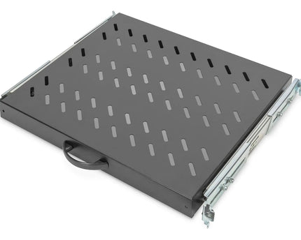 1U uitschuifbaar legbord voor 600 mm diepe rekken 40x485x368 mm, tot 25 kg, zwart (RAL 9005) - Networkdiscount.com