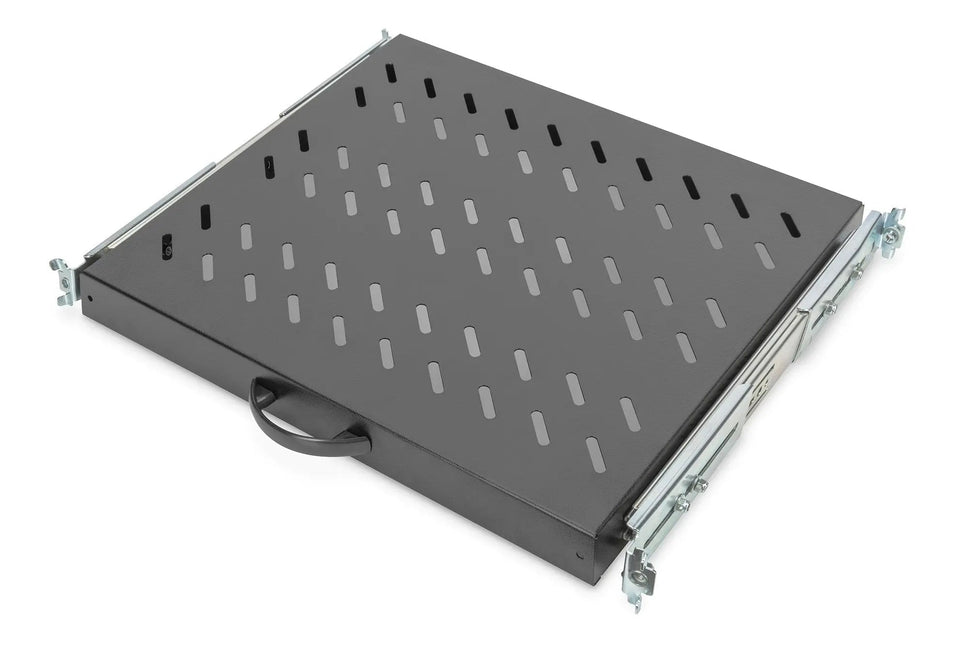 1U uitschuifbaar legbord voor 600 mm diepe rekken 40x485x368 mm, tot 25 kg, zwart (RAL 9005) - Networkdiscount.com