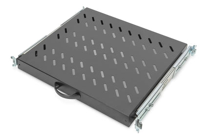 1U uitschuifbaar legbord voor 600 mm diepe rekken 40x485x368 mm, tot 25 kg, zwart (RAL 9005) - Networkdiscount.com