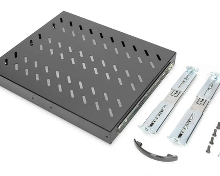 1U uitschuifbaar legbord voor 600 mm diepe rekken 40x485x368 mm, tot 25 kg, zwart (RAL 9005) - Networkdiscount.com