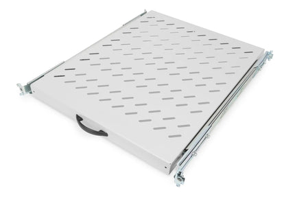 1U uitschuifbaar legbord voor 800 mm diepe rekken 40x484x568 mm, tot 25 kg, grijs (RAL 7035) - Networkdiscount.com