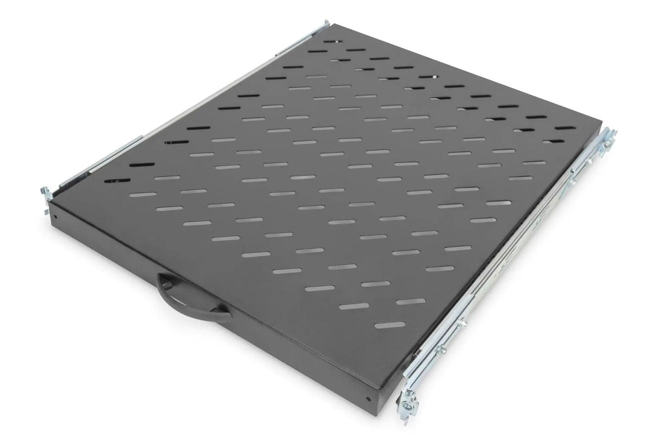 1U uitschuifbaar legbord voor 800 mm diepe rekken 40x484x568 mm, tot 25 kg, zwart (RAL 9005) - Networkdiscount.com