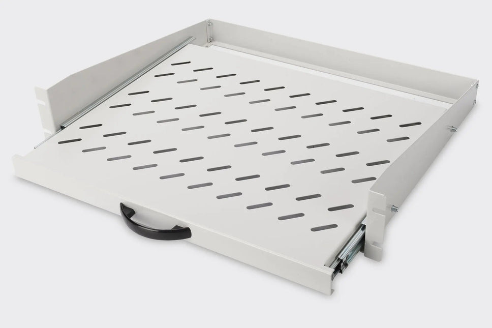 2U uitschuifbaar legbord voor kasten vanaf 450 mm diepte 88x483x352 mm, tot 30 kg, grijs (RAL 7035) - Networkdiscount.com