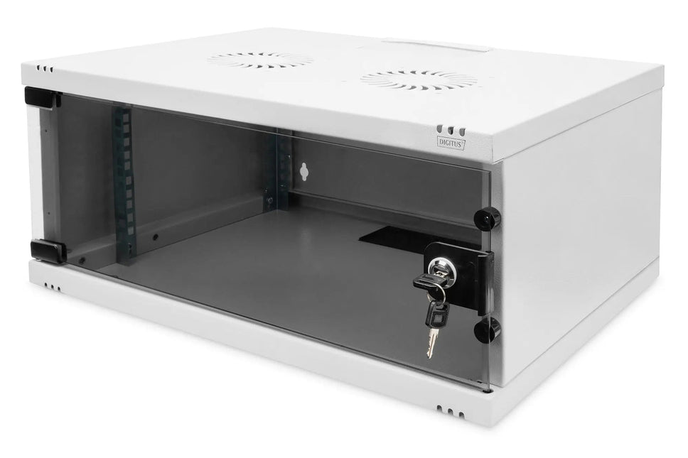 4U wandkast, SOHO, ongemonteerd 540x400x241 mm, volledig glazen frontdeur, grijs - Networkdiscount.com