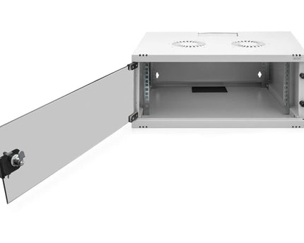 4U wandkast, SOHO, ongemonteerd 540x400x241 mm, volledig glazen frontdeur, grijs - Networkdiscount.com