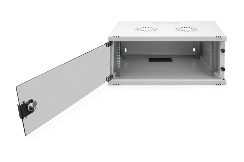4U wandkast, SOHO, ongemonteerd 540x400x241 mm, volledig glazen frontdeur, grijs - Networkdiscount.com