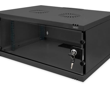 4U wandkast, SOHO, ongemonteerd 540x400x241 mm, volledig glazen frontdeur, zwart - Networkdiscount.com