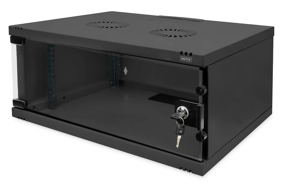 4U wandkast, SOHO, ongemonteerd 540x400x241 mm, volledig glazen frontdeur, zwart - Networkdiscount.com