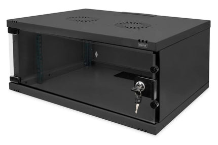 4U wandkast, SOHO, ongemonteerd 540x400x241 mm, volledig glazen frontdeur, zwart - Networkdiscount.com