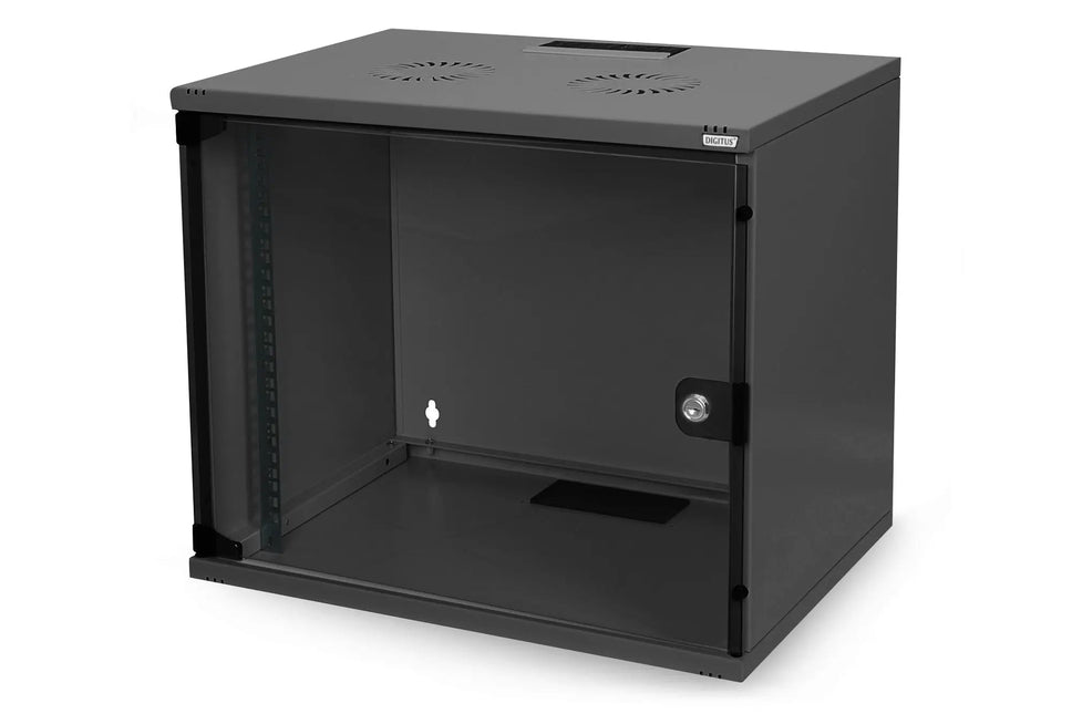 7U wandkast, SOHO, ongemonteerd 540x400x370 mm, glazen frontdeur, zwart (RAL 9005) - Networkdiscount.com