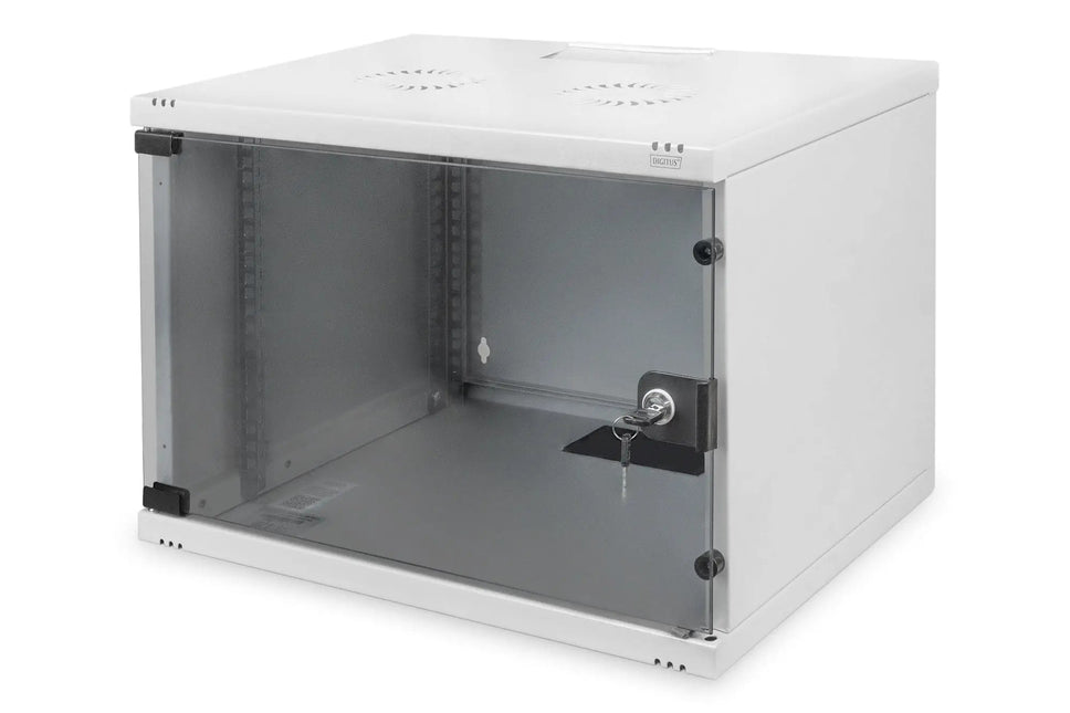 7U wandkast, SOHO, ongemonteerd 540x400x370 mm, volledig glazen voordeur, grijs - Networkdiscount.com