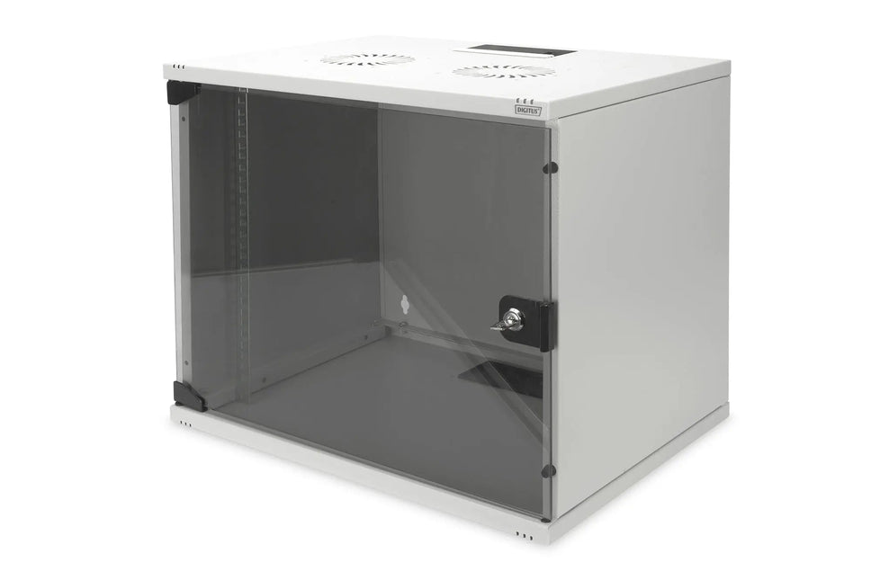 9U wandkast, SOHO, ongemonteerd 540x400x460 mm, volledig glazen voordeur, grijs - Networkdiscount.com