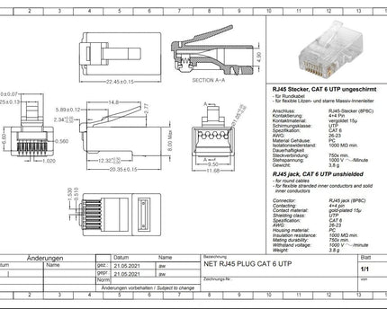CAT6 Connector RJ45 - UTP 10 stuks voor soepele en stugge kabel - Networkdiscount.com