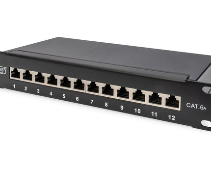 Cat6A 12 - poorts patchpaneel 10" rack RAL 9005 - Networkdiscount.com