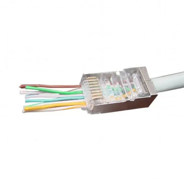 Doorsteek CAT5e Connector RJ45 - STP 100 stuks voor soepele en stugge kabel - Networkdiscount.com