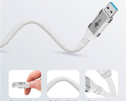 USB-A 3.0 naar RJ45 Ethernet kabel 5M - wit - Networkdiscount.com
