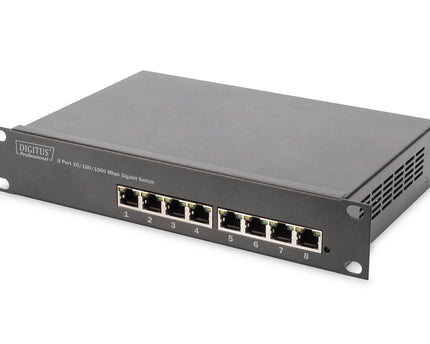 10 inch netwerkbundel, incl. 9U-kast 312 x 300 x 464 mm, zwarte plank, PDU, 8-poorts switch, CAT 6 patchpaneel