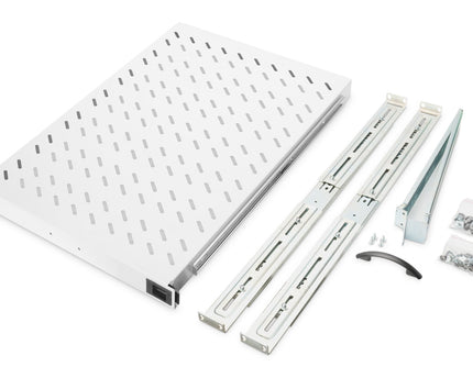 1U uitschuifbaar legbord voor 1000 mm diepe rekken 44x483x720 mm, tot 65 kg, grijs (RAL 7035)