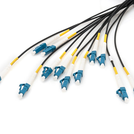 Pre-assembled Fiberglass 150 M Universal Breakout Cable, Single Mode OS2, 12 Fibers, LC/UPC - LC/UPC