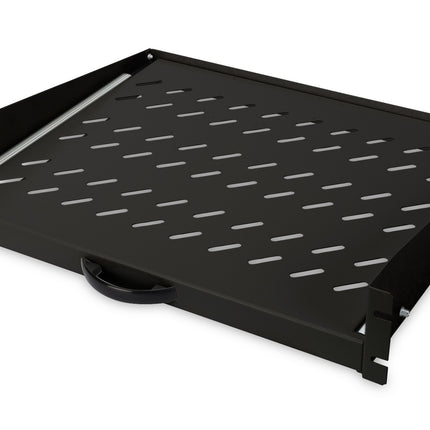 19Inch 2U uitschuifbaar legbord voor kasten vanaf 450 mm diepte 88x483x352 mm, tot 30 kg, zwart (RAL 9005)