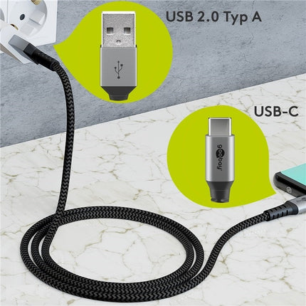 USB-C  to USB-A  0.5M Textile Cable with Metal Plugs