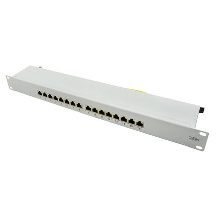 CAT6a patch panel 16-ports STP 1U grey