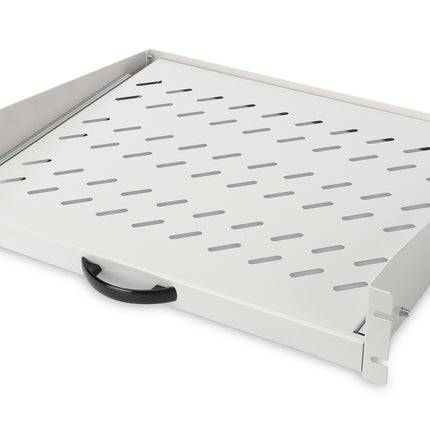 2U uitschuifbaar legbord voor kasten vanaf 450 mm diepte 88x483x352 mm, tot 30 kg, grijs (RAL 7035)