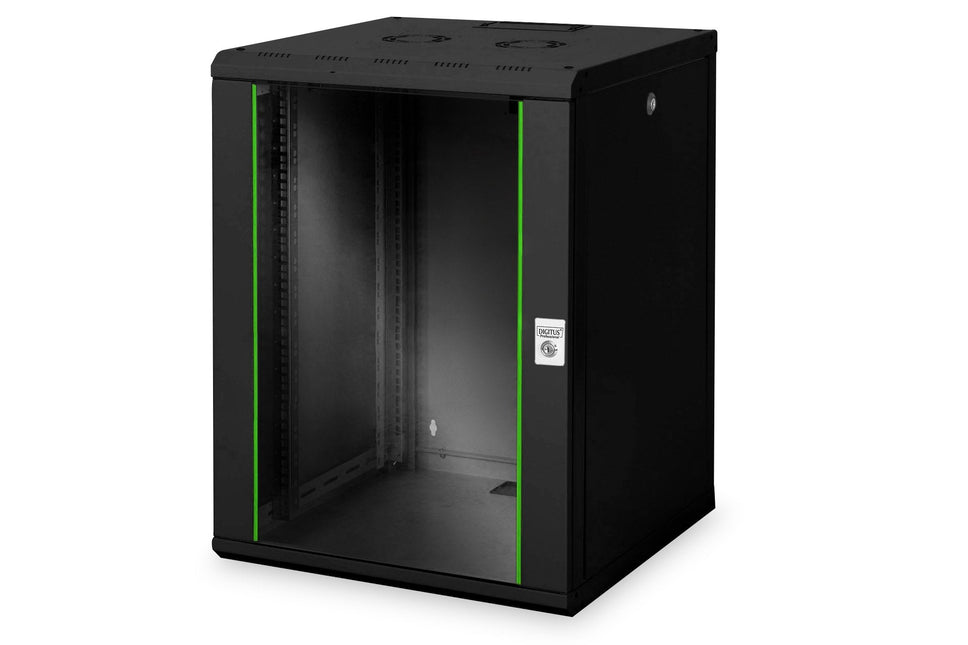 16U wandkast, Unique 600x600x820 mm, kleur zwart (RAL 9005)