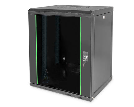 12U wandmontagekast, Uniek 643x600x450 mm, kleur zwart (RAL 9005)