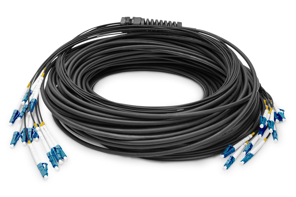 Pre-assembled Fiberglass 75 M Universal Breakout Cable, Single Mode OS2, 12 Fibers, LC/UPC - LC/UPC