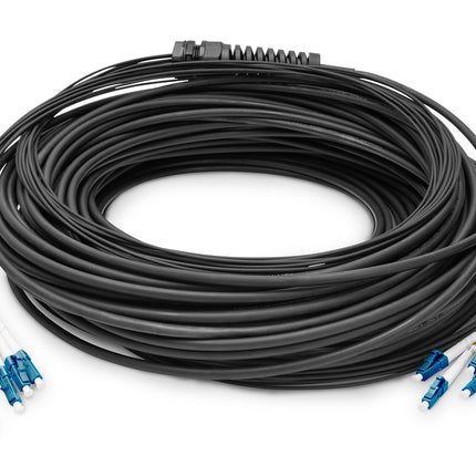 Pre-assembled Fiberglass 100 M Universal Breakout Cable, Single Mode OS2, 12 Fibers, LC/UPC - LC/UPC