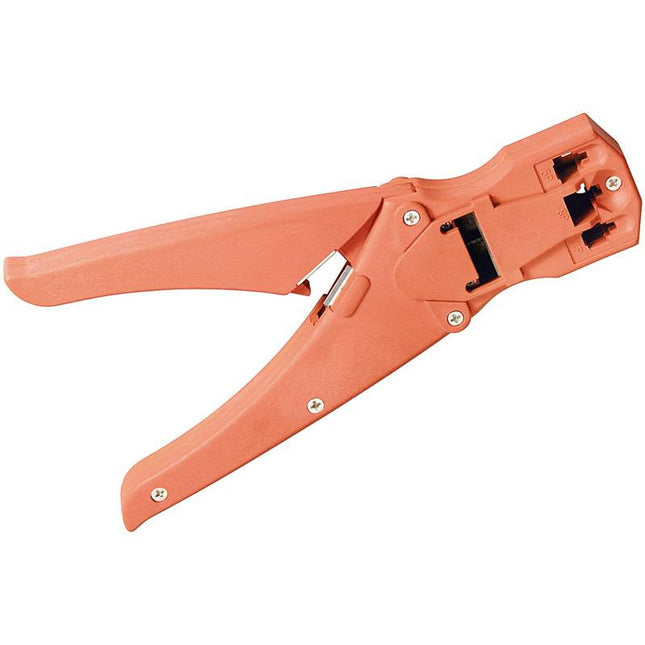 Crimping tool for RJ10, RJ11, RJ12 and RJ45