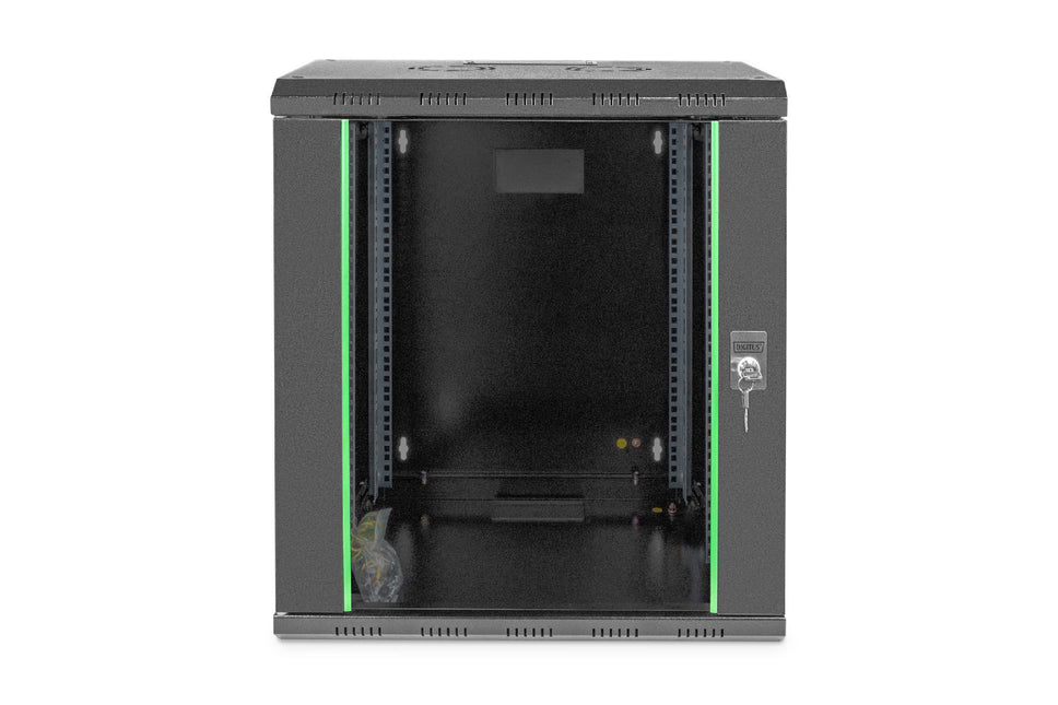 12U wall mounting cabinet, Unique 643x600x450 mm, color black (RAL 9005)