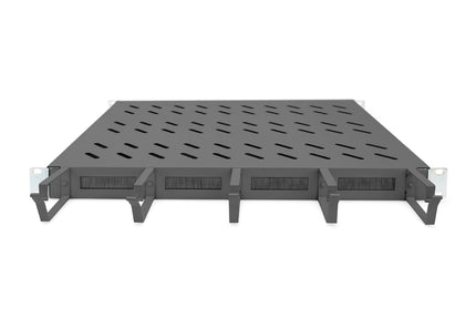 19 Inch 1U legbord vaste inbouw voor 600 mm diepe kasten incl. kabelmanagement, zwart