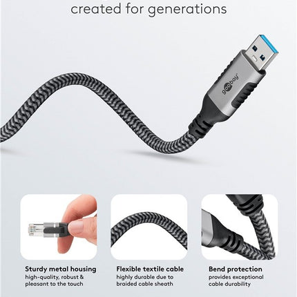 USB-A 3.0 to RJ45 Ethernet Cable 2M