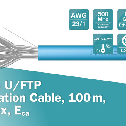 U/ FTP CAT6a network cable solid 100M blue 100% copper