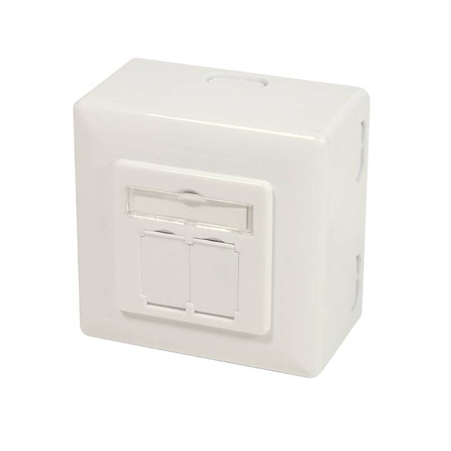 Cat6a Wall Outlet UP+AP 2x RJ45 STP RAL9010 White