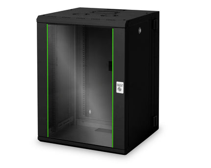 16U wall cabinet, Unique, 820x600x600 mm double section, swiveling, black (RAL 9005)