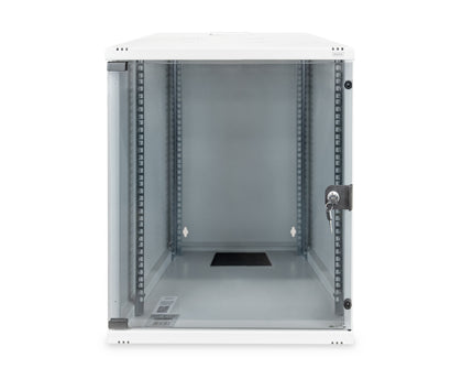 12U wall cabinet, SOHO, unassembled 595x540x400 mm, full glass front door, gray