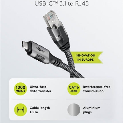 USB-C™ 3.1 naar RJ45 Ethernet kabel 3M