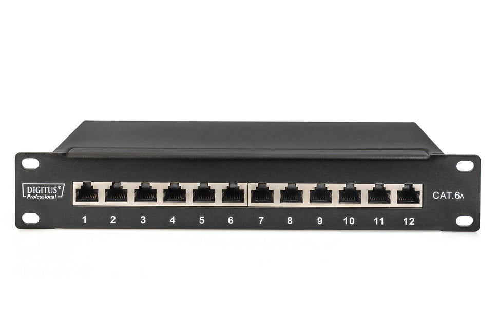 Cat6a 12 Port Patch Panel RAL 10" rack 9005