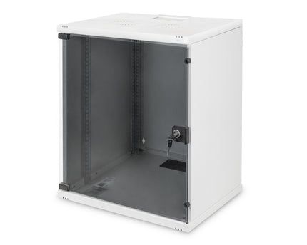 12U wall cabinet, SOHO, unassembled 595x540x400 mm, full glass front door, gray